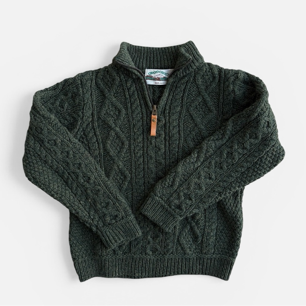 Aran Crafts Ireland Kids Merino Wool Cable Knit Fisherman Sweater 1/4 Zip  6-7
